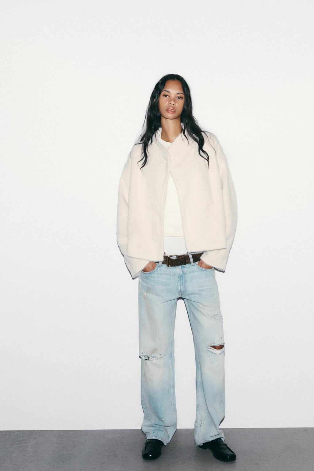 Chaqueta de pelo sintético con doble botonadura